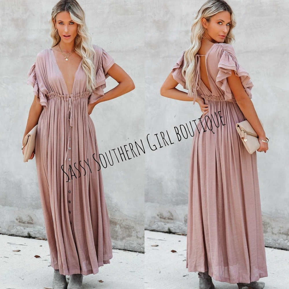 🆕⭐ Boho Blush Mauve pink flowy button down maxi dress - Picture 2 of 14